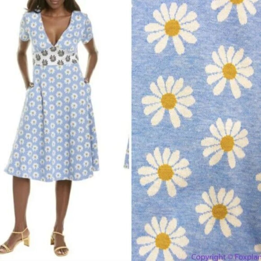 Hutch Anthropologie blue Daisy Rainey Dress V neck‎ short sleeves, size 1X